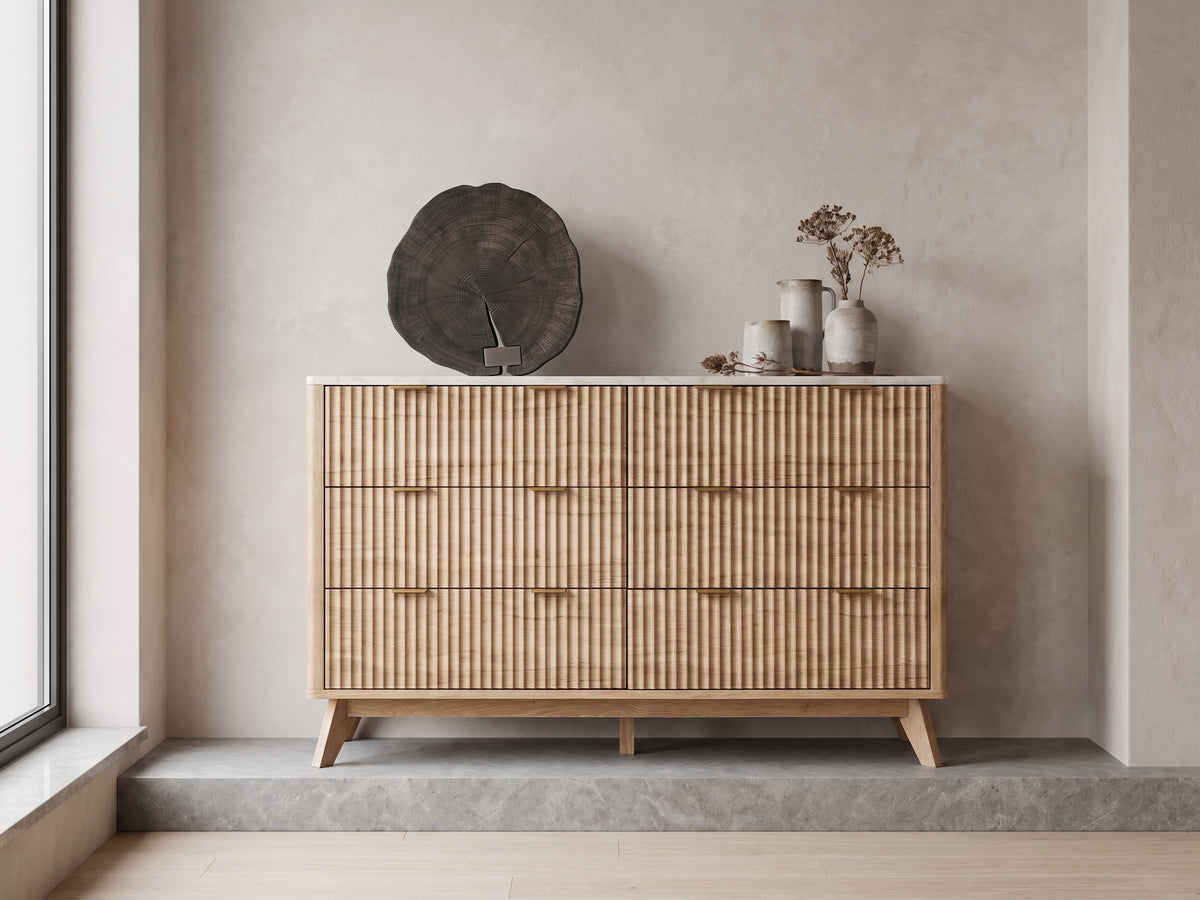 Natural Oak Dresser With Faux Marble Top Bedroom Furniture