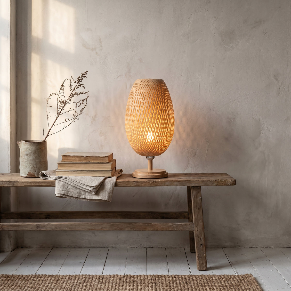 Natural Woven Bamboo Table Light | Modern Eco-Friendly Accent Lamp