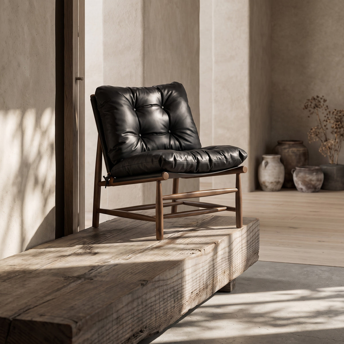 Oxford 26.5" Leather Mid-Century Modern Accent Chair, Noir