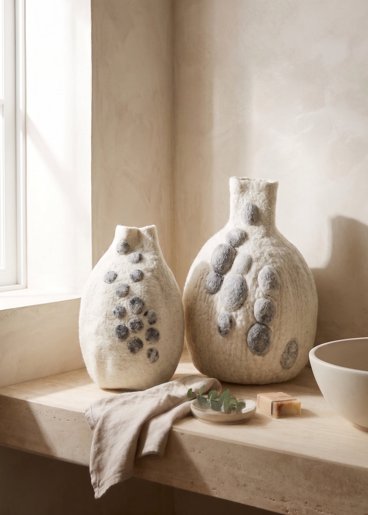 Pebble Hand-Felted Wool Gourd Basket