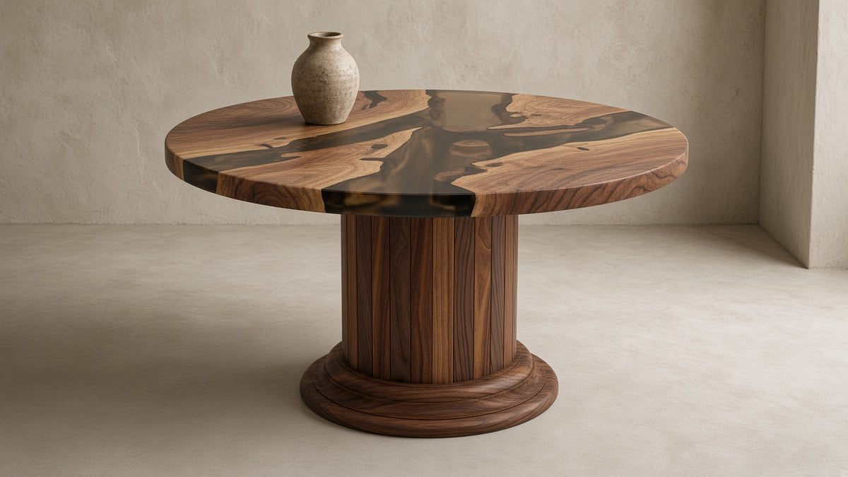ShopInFill staged scene — round-dining-table-with-solid-wood-drum-pedestal-base