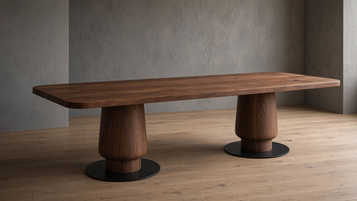 ShopInFill staged scene — solid-walnut-wood-edge-glued-dining-table-with-wooden-tulip-legs