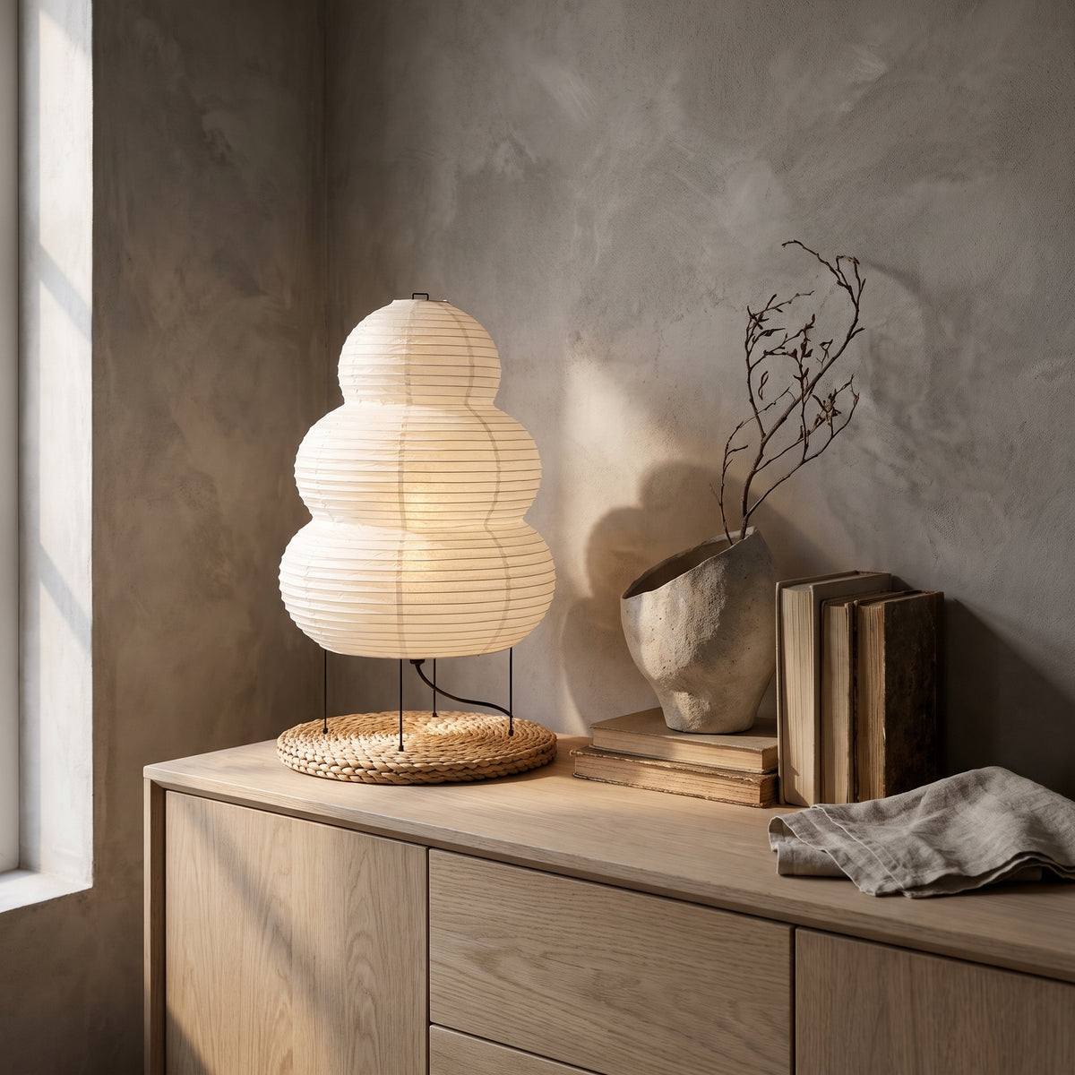 Stacked Paper Lantern Table Lamp | Multi-Tier Washi Desk Light