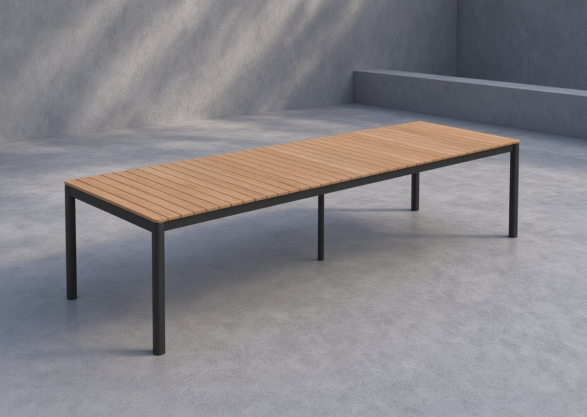 ShopInFill staged scene — topaz-dark-teak-and-aluminum-rectangular-extendable-table