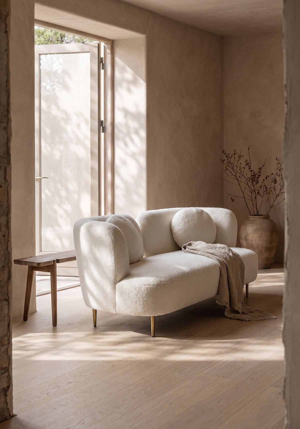 Wabi-sabi wind lamb wool three-person sofa combination light luxury small apartment designer creative beauty reception