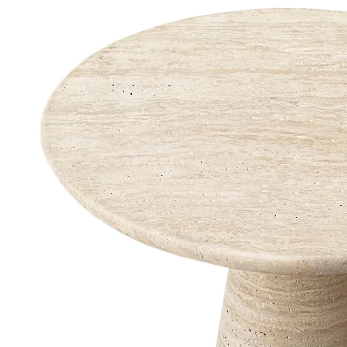 Light Travertine Round Side Table - Honed Finish Conic Legs 18x22 — view 4