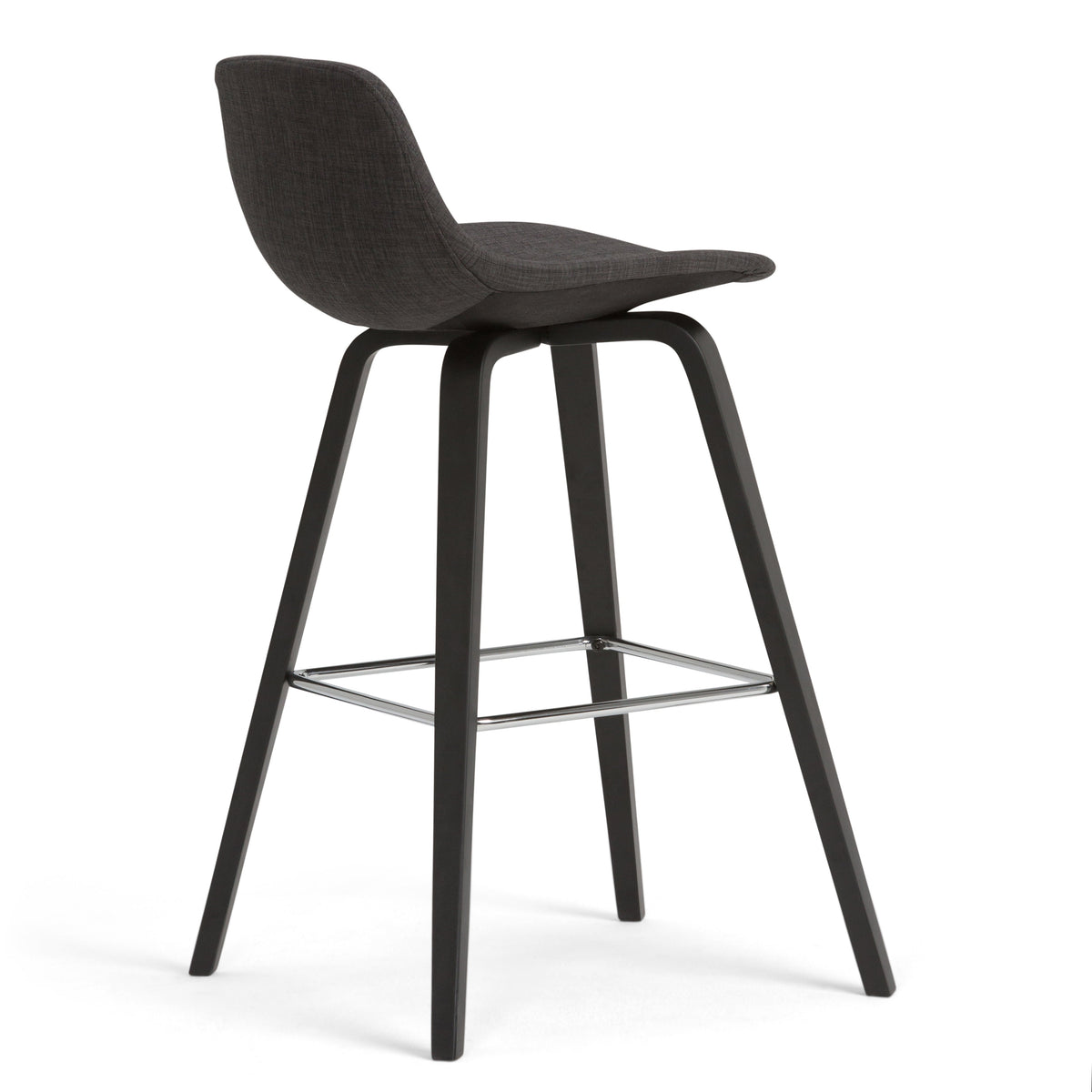 Black bentwood stool with dark grey fabric seat and metal accent base