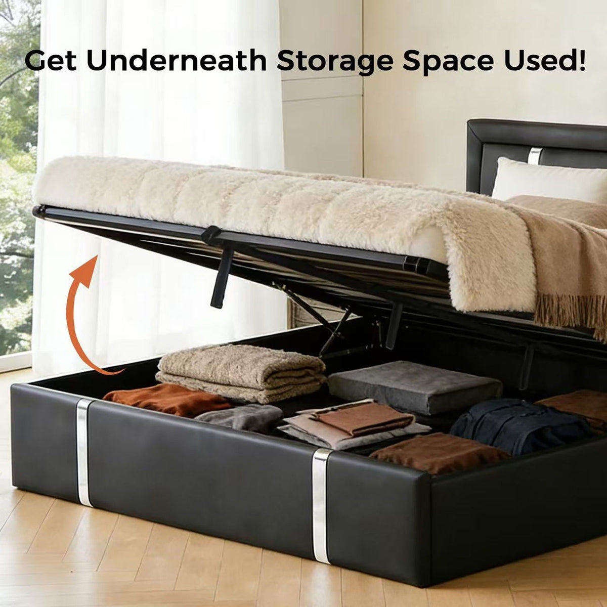 Upholstered Bed Frame with Adjustable LED Headboard