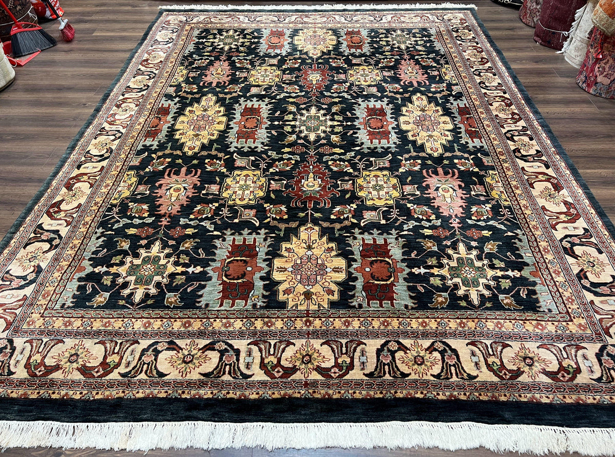 Hand Knotted Wool Rug Floral Design Vintage