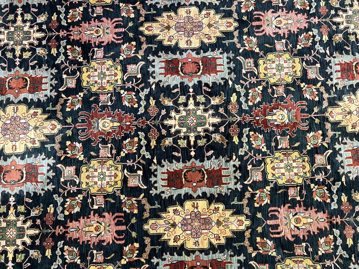 Hand Knotted Wool Rug Floral Design Vintage