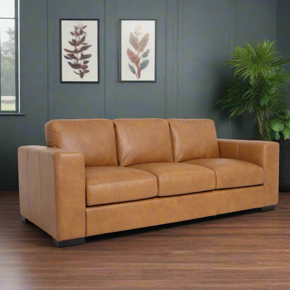 Top Grain Leather Sofa Vintage Finish, tan