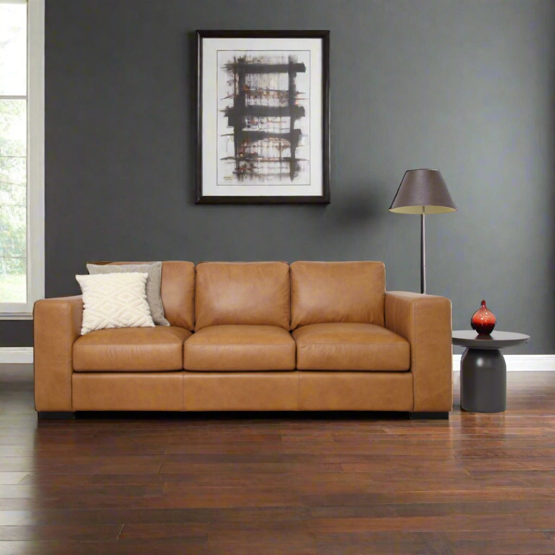 Top Grain Leather Sofa Vintage Finish, tan, view 3