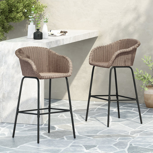 Metal Wicker Barstool Outdoor Set