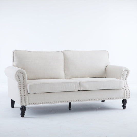68 Inch Faux Leather Rolled Arm Sofa with Nailhead Trim
