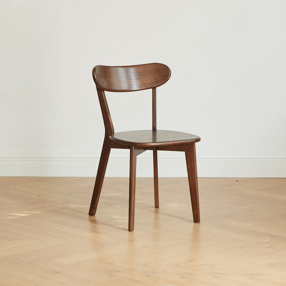 Solid Oak Dining Chairs Set of 4 | FAS-Grade North American Oak, Curved Backrest & Natural Wood Finish — Walnut / Oak