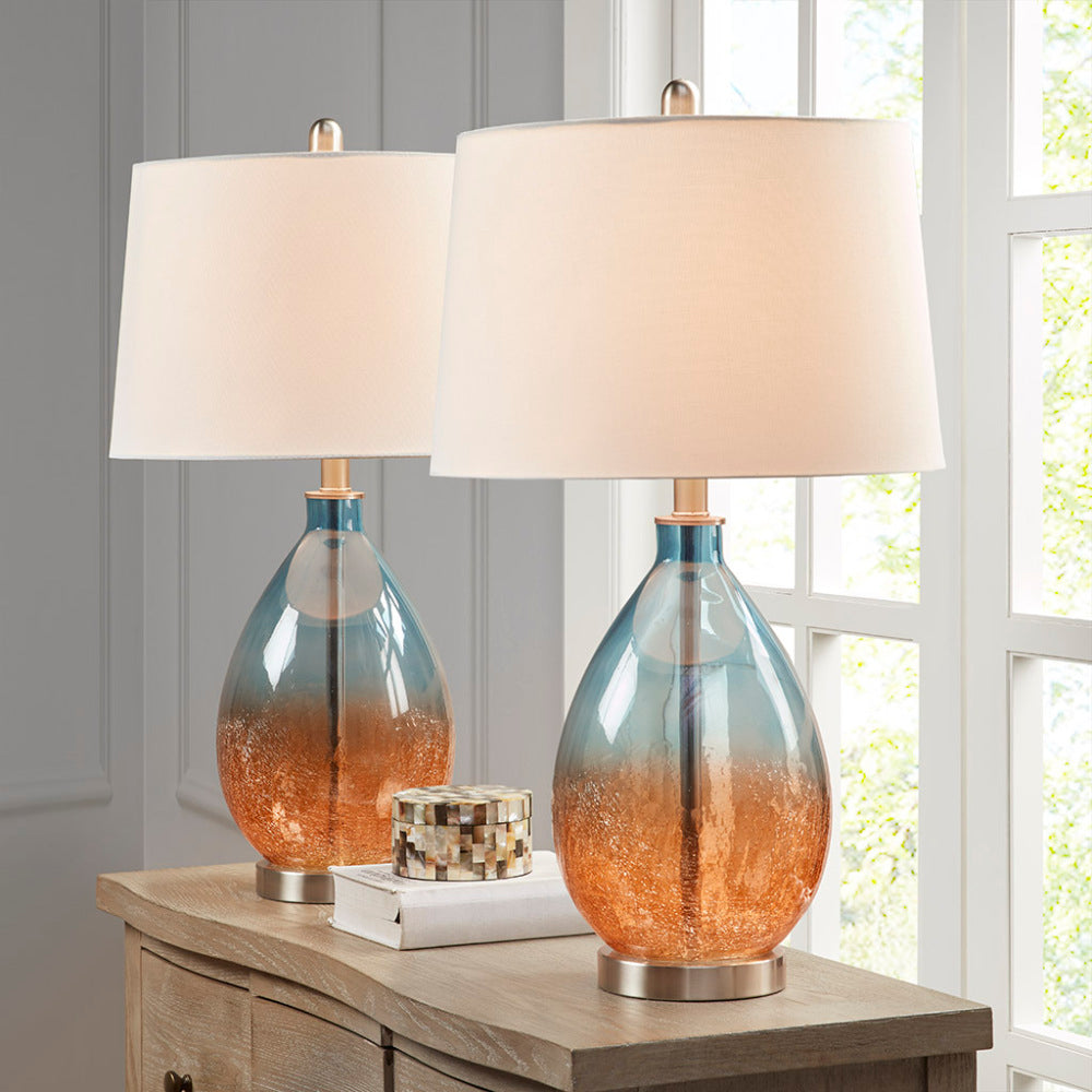Glass Table Lamp Set Blue Gradient Base