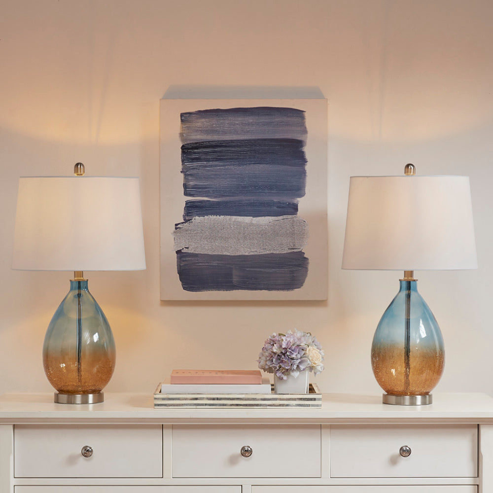 Glass Table Lamp Set Blue Gradient Base