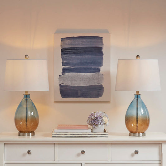 Glass Table Lamp Set Blue Gradient Base