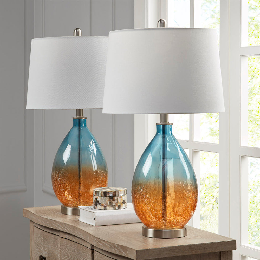 Glass Table Lamp Set Blue Gradient Base