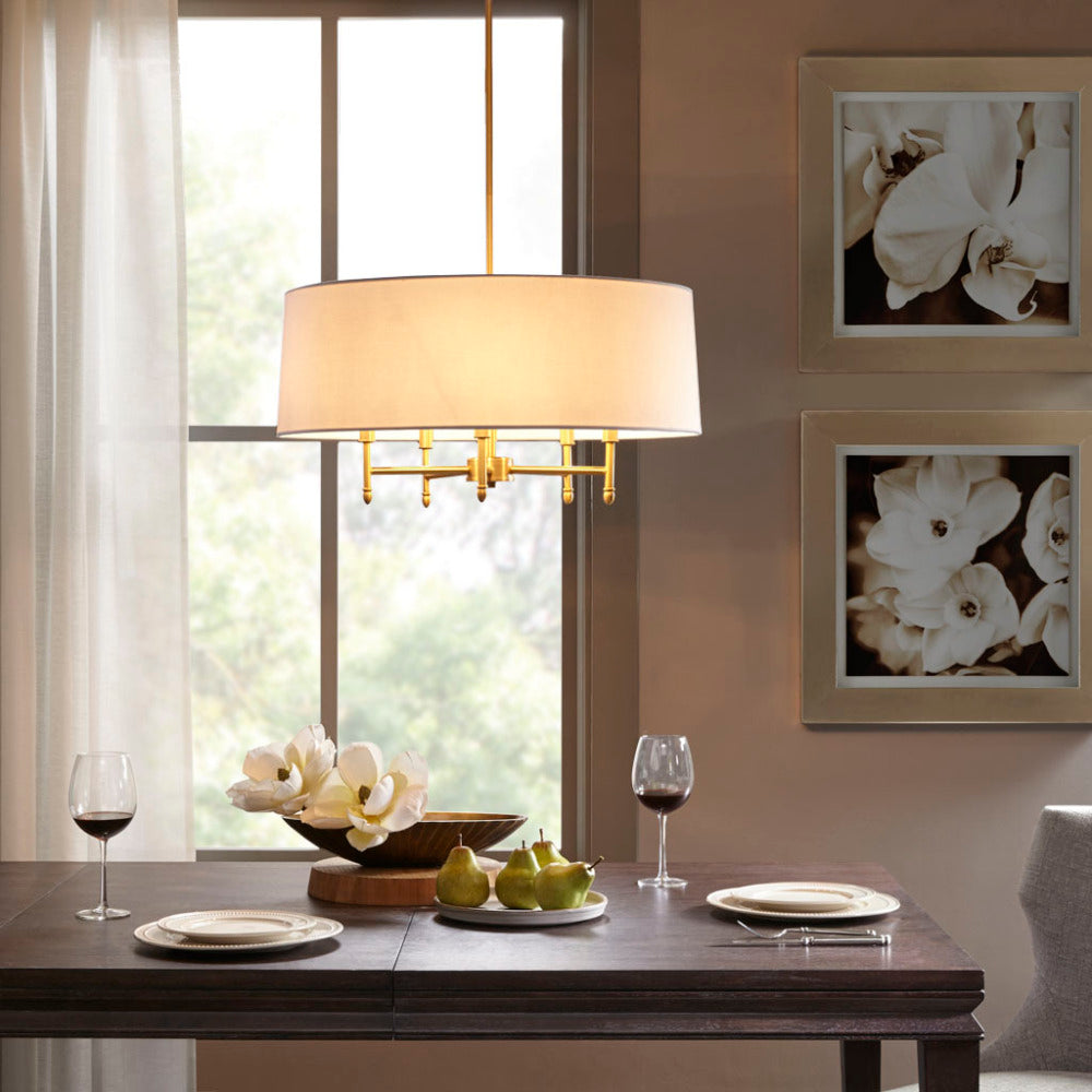 Cotton Linen Fabric Chandelier with Brass Frame