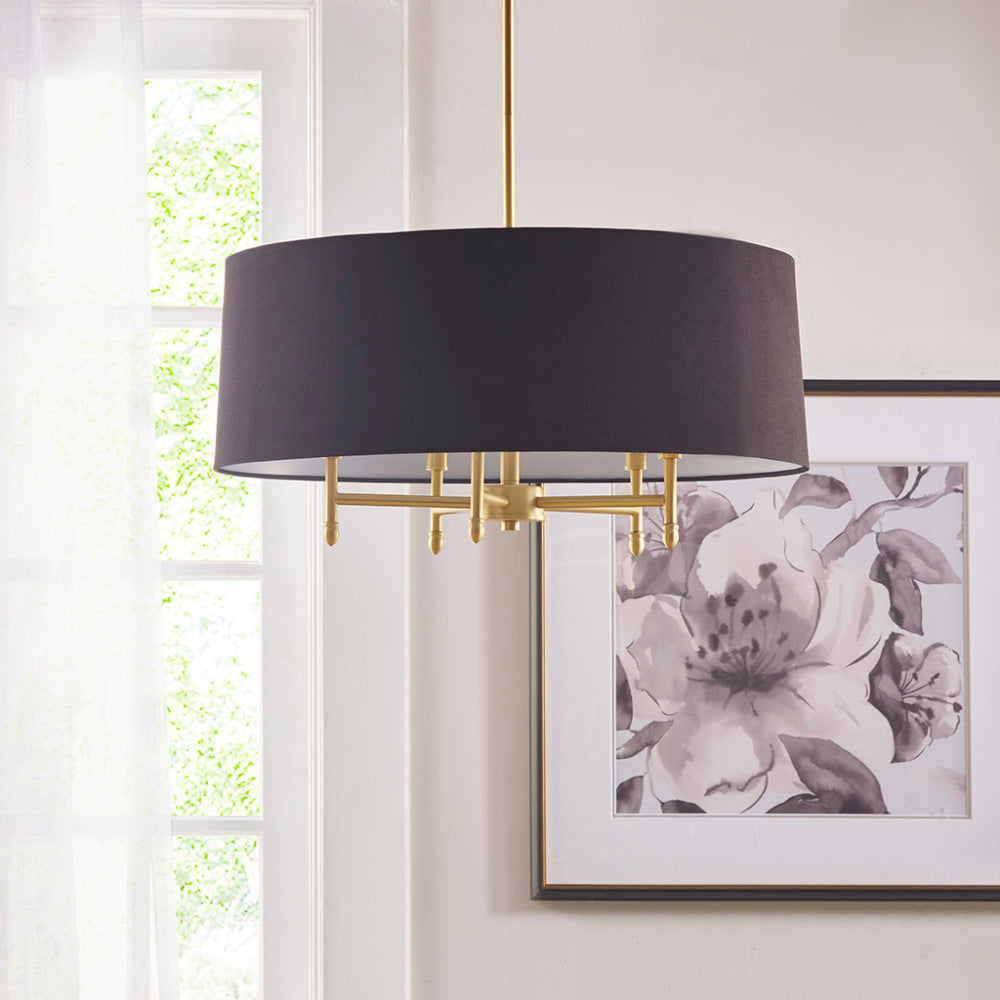 Cotton Linen Fabric Chandelier with Brass Frame