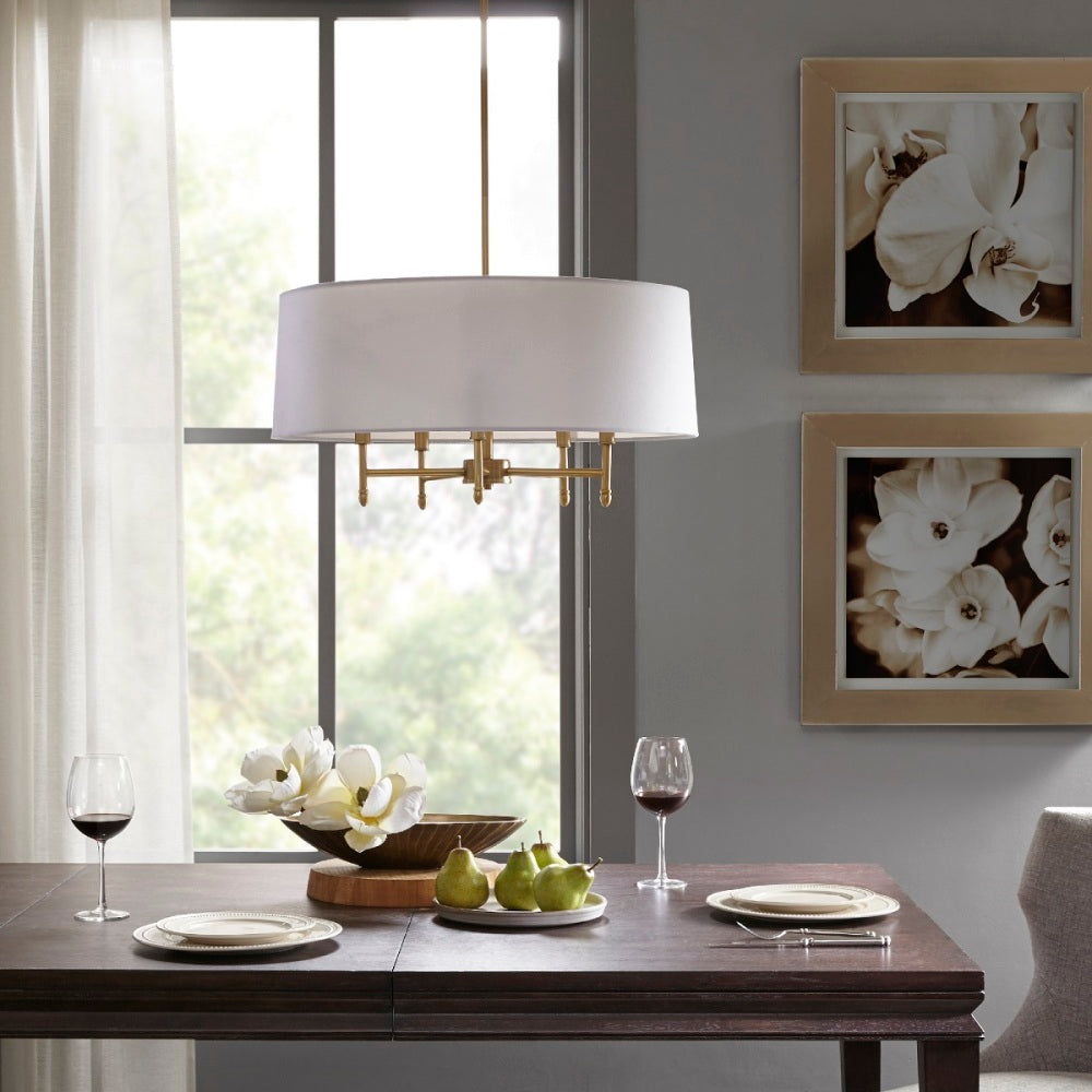 Cotton Linen Fabric Chandelier with Brass Frame
