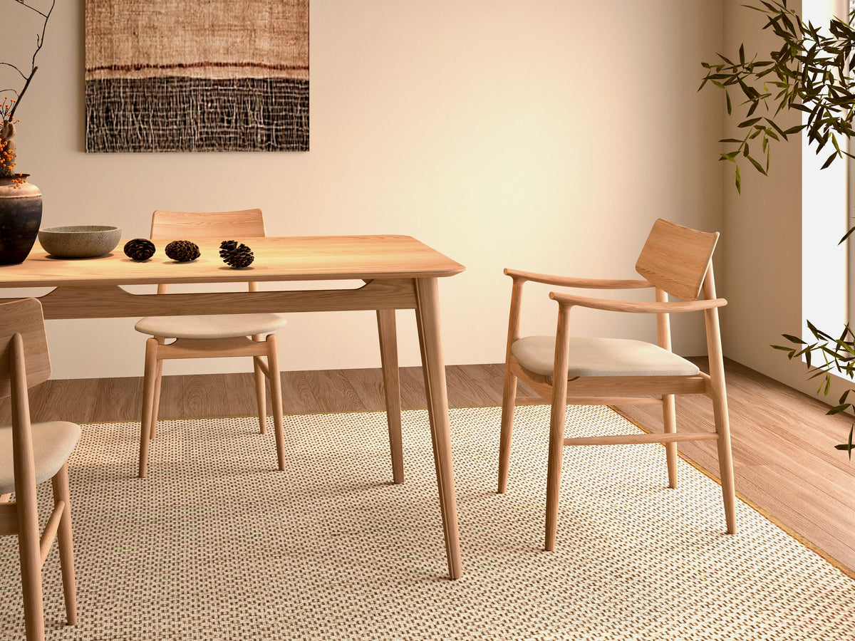 Solid Oak Dining Set Tapered Legs Leather Seats, oak, view 3