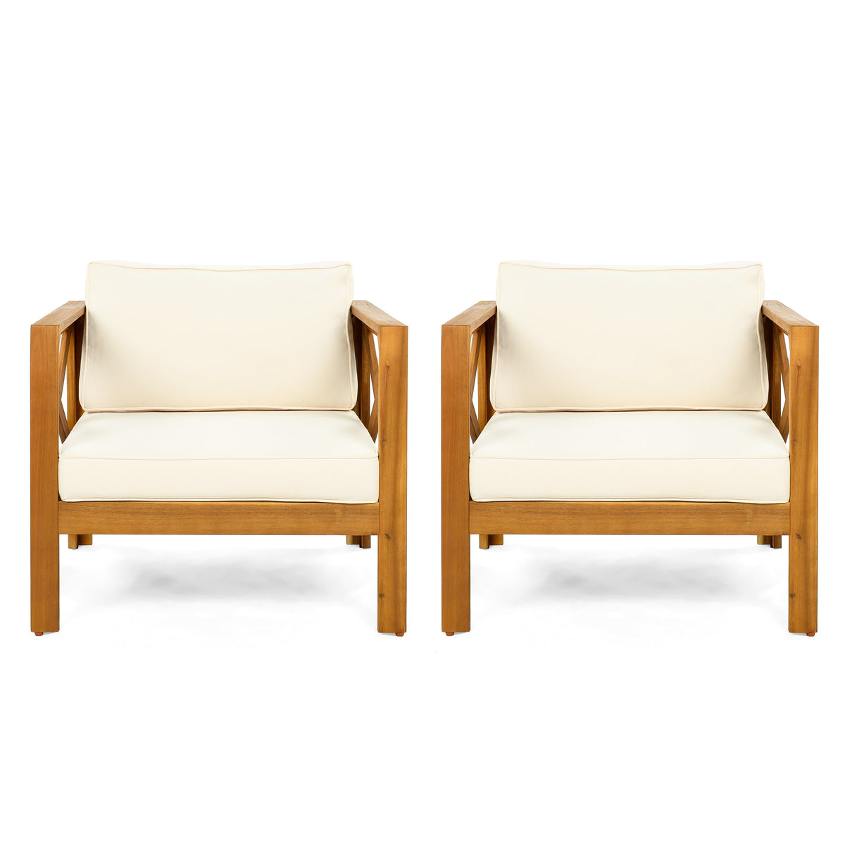 Outdoor Acacia Wood Club Armchair with Cream Cushions (Set of 4)