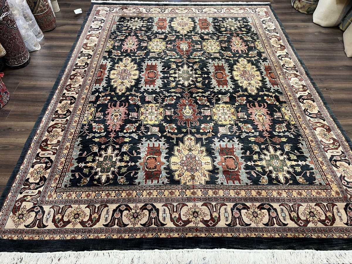 Hand Knotted Wool Rug Floral Design Vintage