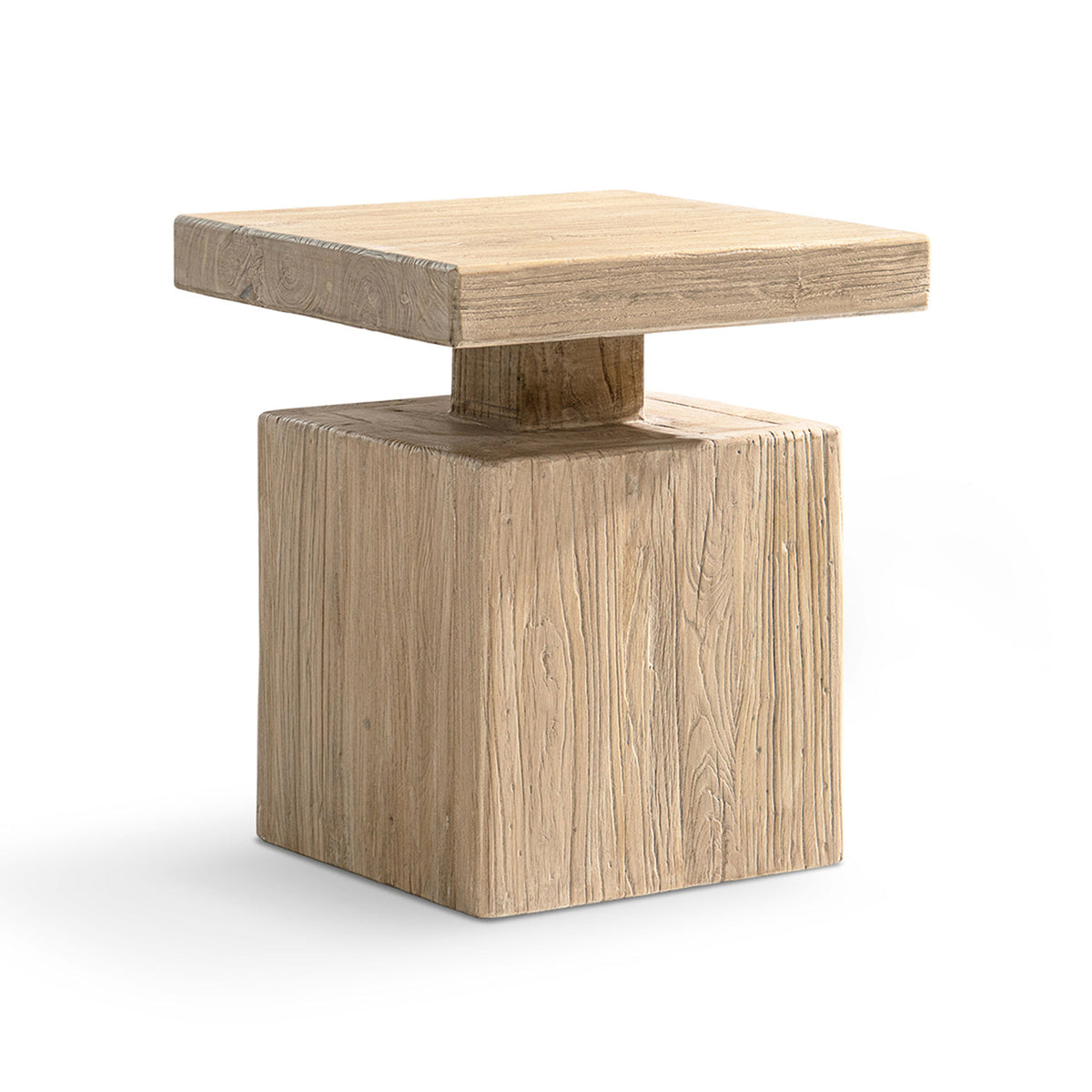 Calder 18' Solid Square Reclaimed Elm Block Plinth Side Table, Heritage Light Natural Brown — view 4