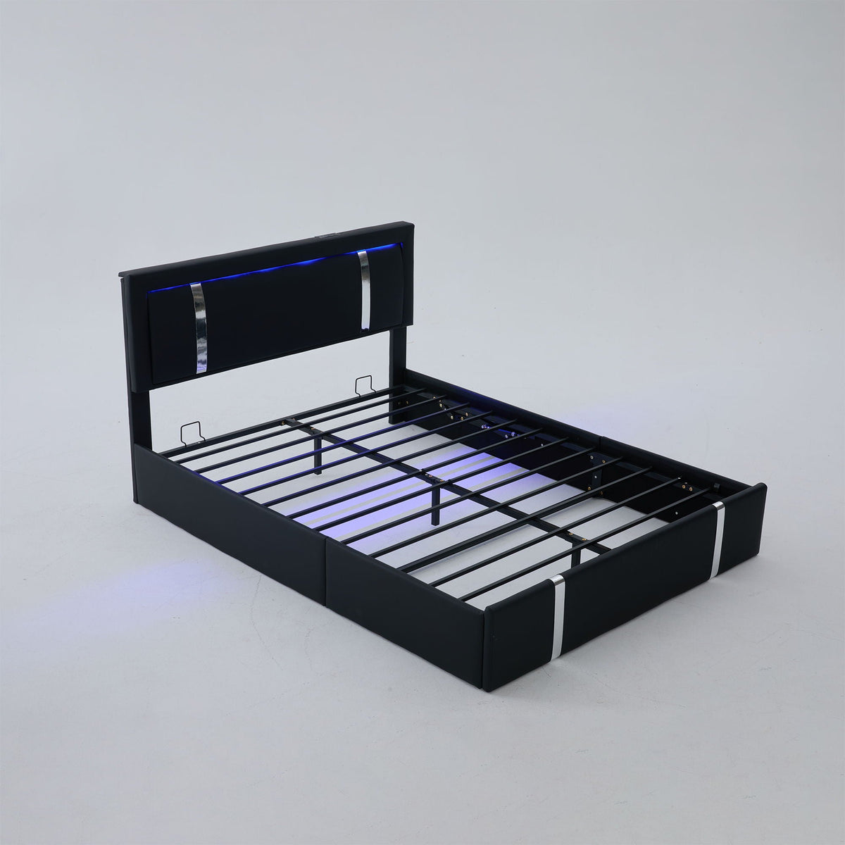 Upholstered Bed Frame with Adjustable LED Headboard