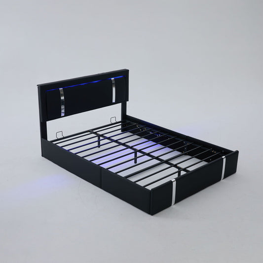 Upholstered Bed Frame with Adjustable LED Headboard
