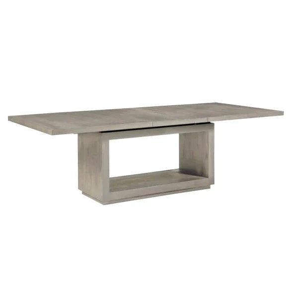 Weathered Acacia Dining Table Floating Plinth Base, weathered grey