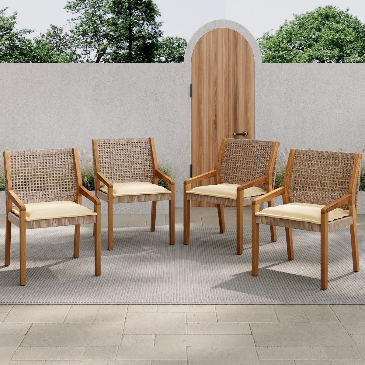 Acacia Wood and Wicker Dining Chair Set