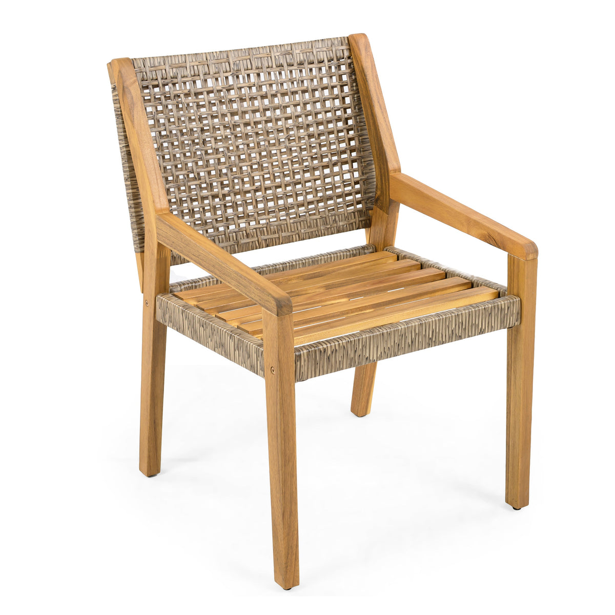 Acacia Wood and Wicker Dining Chair Set