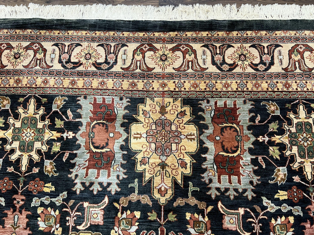 Hand Knotted Wool Rug Floral Design Vintage