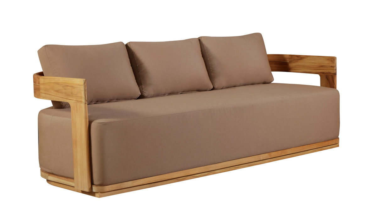 Solid Teak Sofa Wide Frame Arms, teak and light brown, view 2