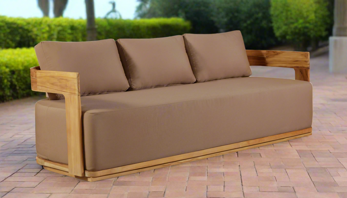 Solid Teak Sofa Wide Frame Arms, teak and light brown