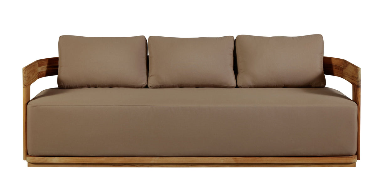 Solid Teak Sofa Wide Frame Arms, teak and light brown, view 6