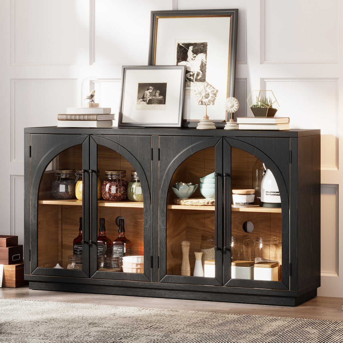 Glass Door Sideboard with Arched Cabinet