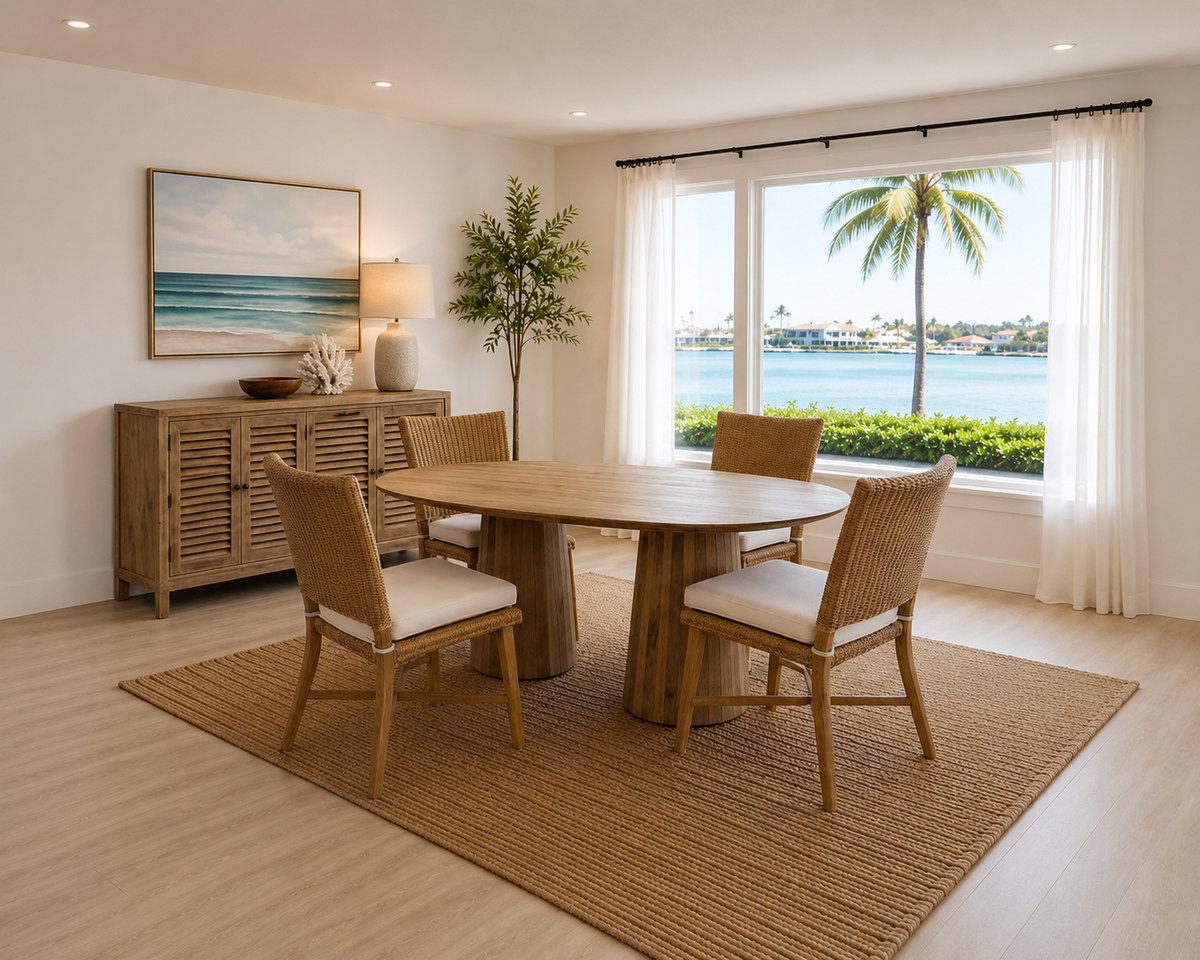 Mango wood oval dining table, supplier photo