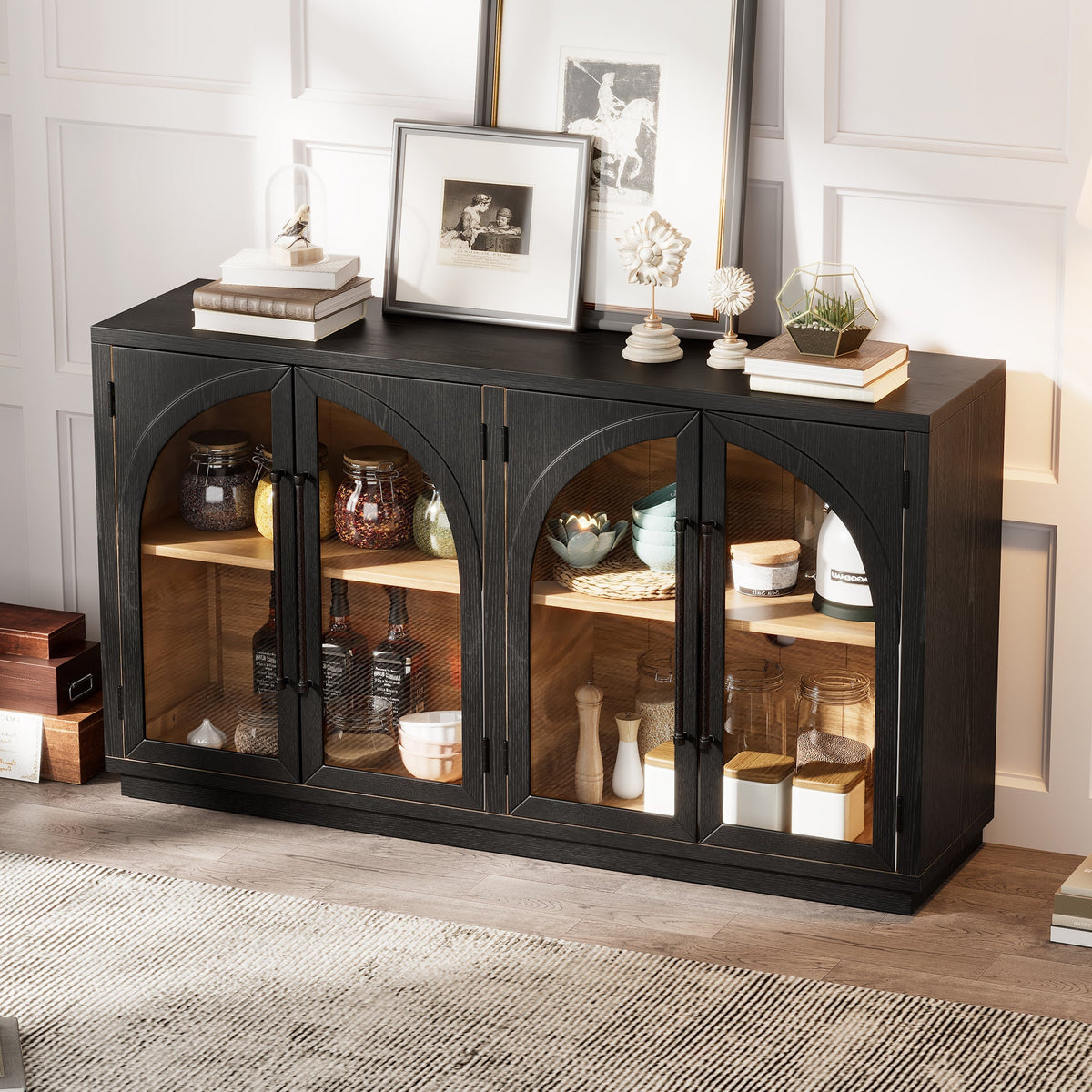 Glass Door Sideboard with Arched Cabinet