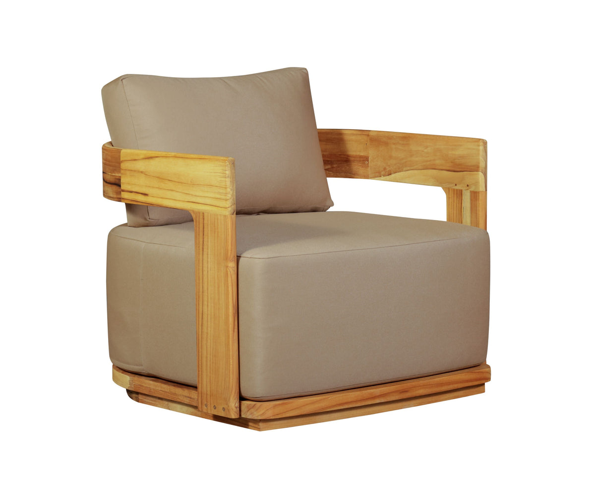 Solid Teak Lounge Set Sofa and Two Arm Chairs, teak and light brown, view 6