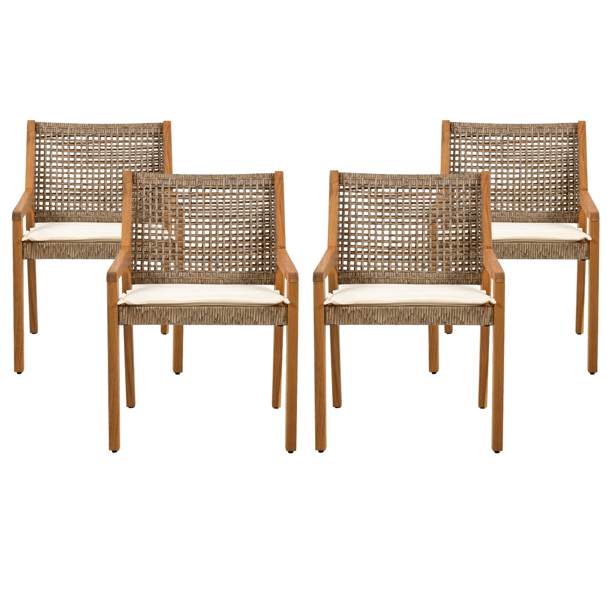 Acacia Wood and Wicker Dining Chair Set