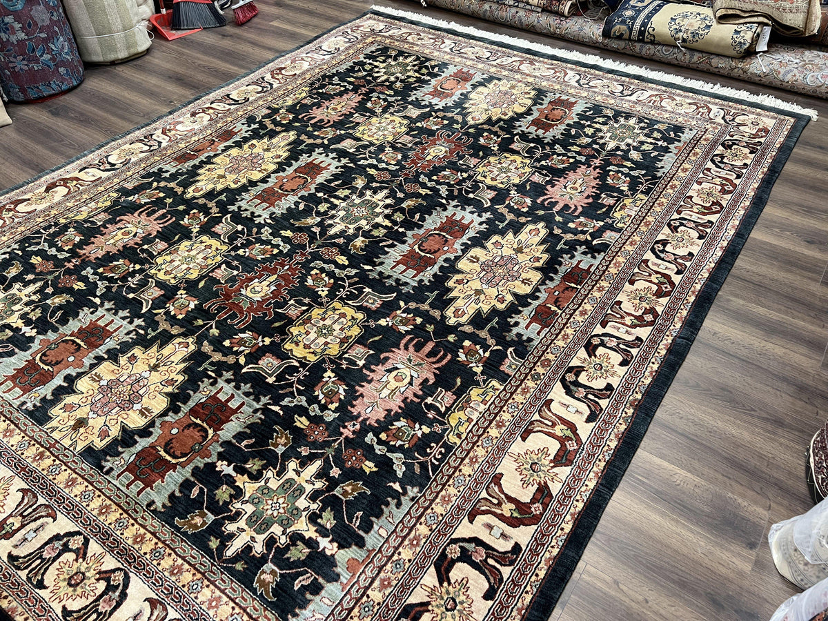 Hand Knotted Wool Rug Floral Design Vintage