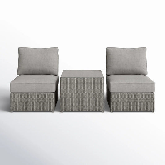 Fully Assembled 2-Piece Wicker Outdoor Seating Set with Cushions, grey wicker, light grey cushions, studio setting