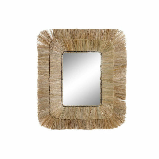 Rectangular wall mirror with a square reflective surface and a natural jute or straw border. The frame is textured and has a neutral beige color. No background elements are present.