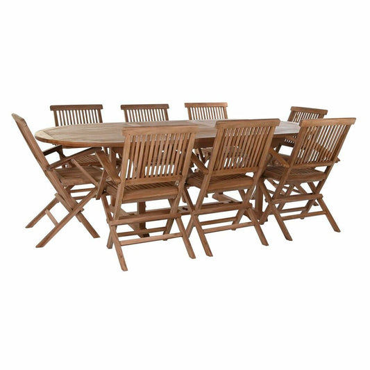 A natural wooden table and folding chairs