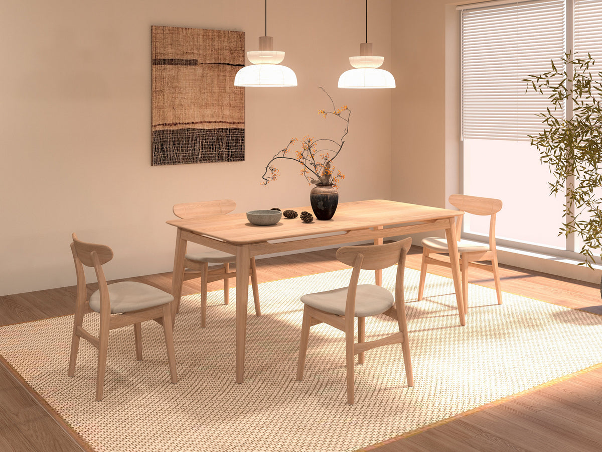 Solid Oak Dining Set Tapered Legs Leather Seats, oak, view 2