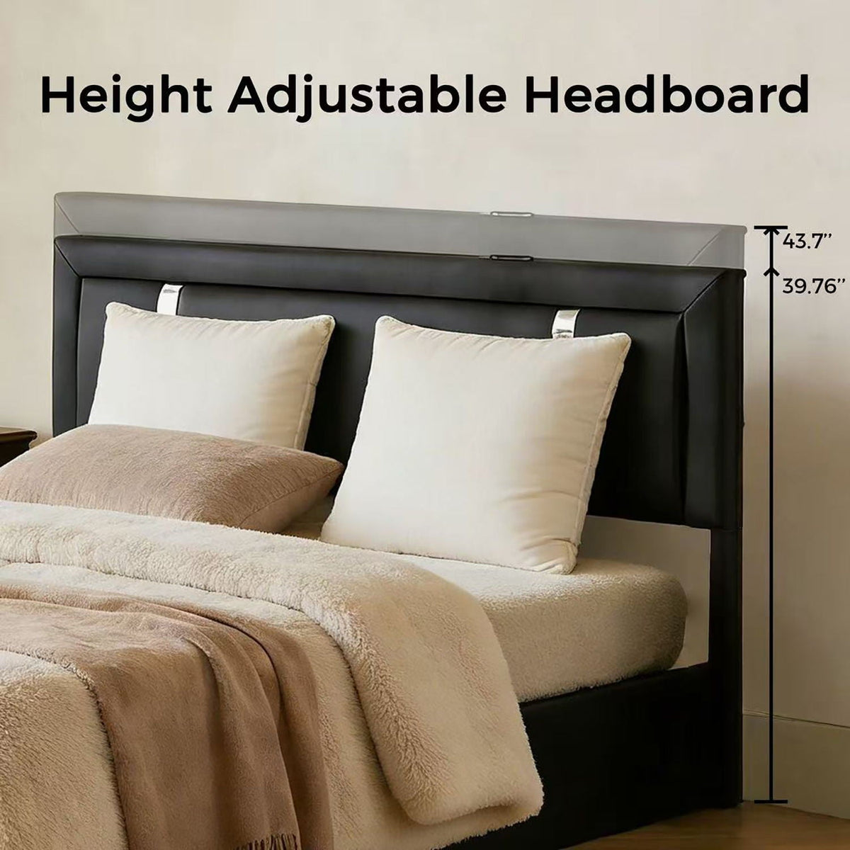 Upholstered Bed Frame with Adjustable LED Headboard